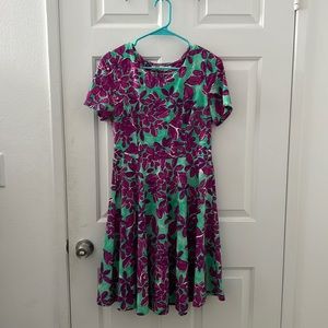 Purple and Teal Floral Short-Sleeve Dress